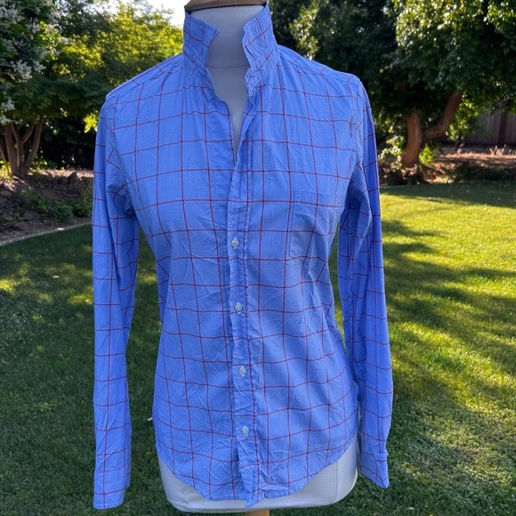 Frank & Eileen Italian Poplin Barry Shirt Ladies Blue Windowpane | Size Medium - Picture 2 of 9